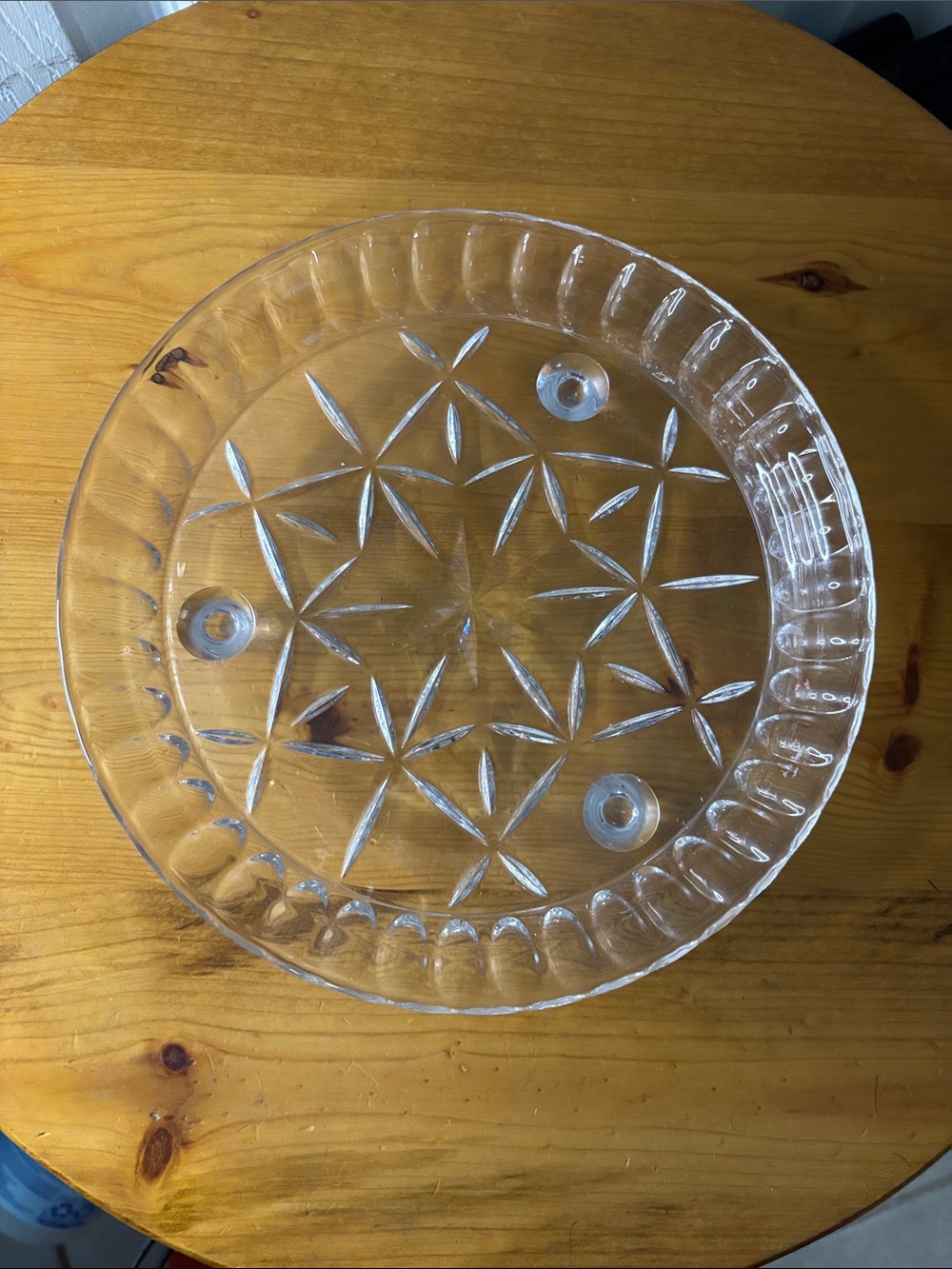 Clear Pressed Glass Candle Holder - Starburst Pattern